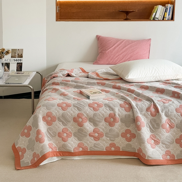 91家纺网 家纺一手货源 找家纺 吾秀  2023 A类色织全棉针织提花盖毯 梵克-橘