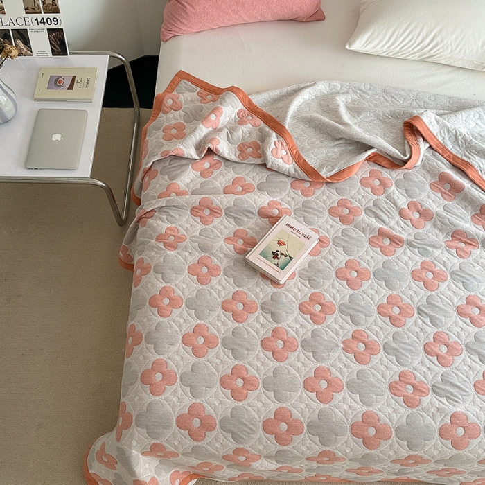 91家纺网 家纺一手货源 找家纺 吾秀  2023 A类色织全棉针织提花盖毯 梵克-橘