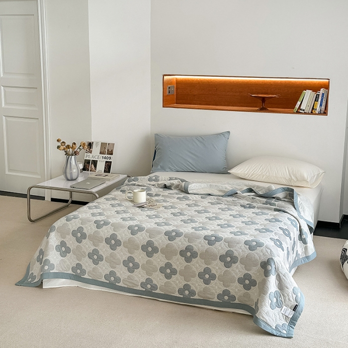 91家纺网 家纺一手货源 找家纺 吾秀  2023 A类色织全棉针织提花盖毯 梵克-蓝