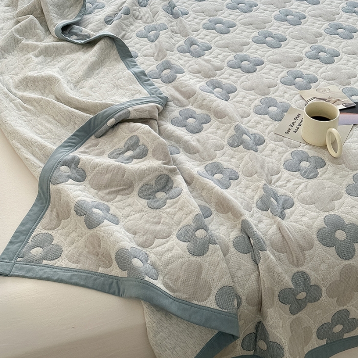 91家纺网 家纺一手货源 找家纺 吾秀  2023 A类色织全棉针织提花盖毯 梵克-蓝