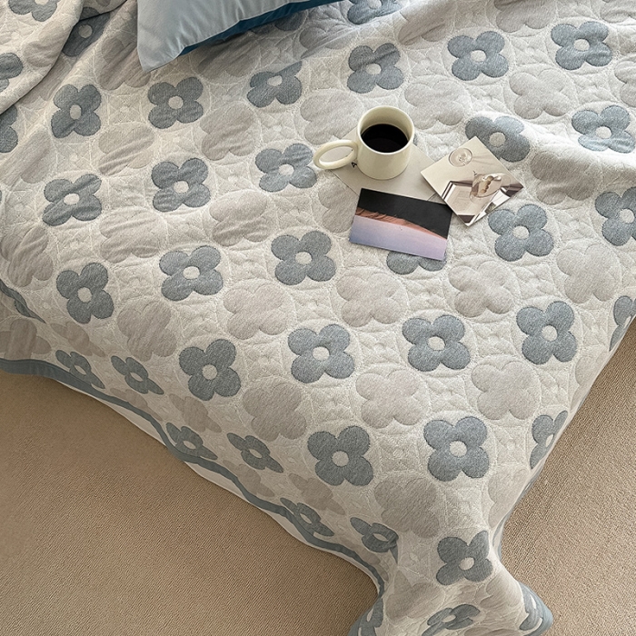 91家纺网 家纺一手货源 找家纺 吾秀  2023 A类色织全棉针织提花盖毯 梵克-蓝