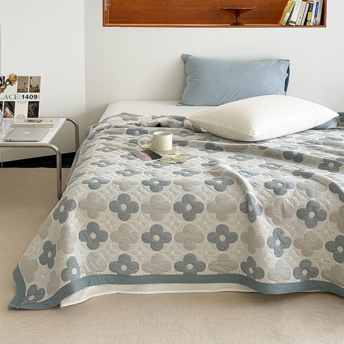 91家纺网 家纺一手货源 找家纺 吾秀  2023 A类色织全棉针织提花盖毯 梵克-蓝