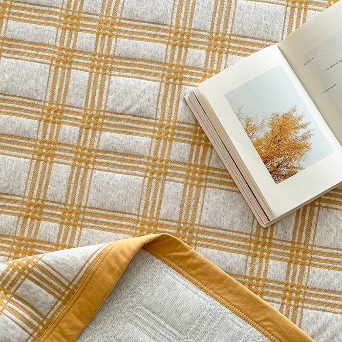 91家纺网 家纺一手货源 找家纺 吾秀  2023 A类色织全棉针织提花盖毯 方格-黄