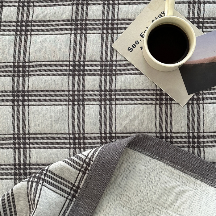 91家纺网 家纺一手货源 找家纺 吾秀  2023 A类色织全棉针织提花盖毯 方格-深灰