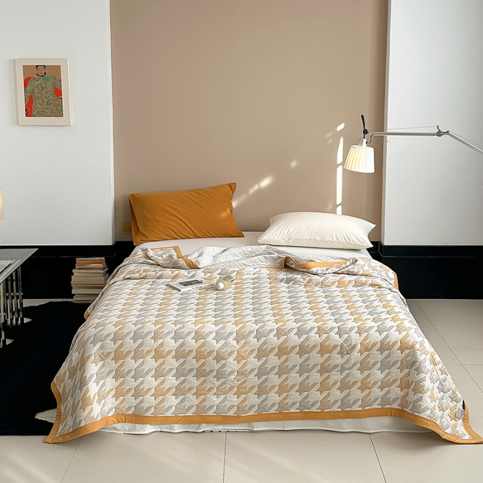 91家纺网 家纺一手货源 找家纺 吾秀  2023 A类色织全棉针织提花盖毯 洛克-黄