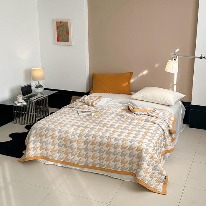 91家纺网 家纺一手货源 找家纺 吾秀  2023 A类色织全棉针织提花盖毯 洛克-黄