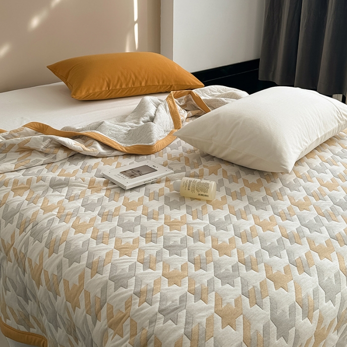 91家纺网 家纺一手货源 找家纺 吾秀  2023 A类色织全棉针织提花盖毯 洛克-黄