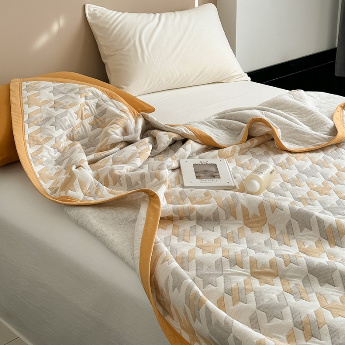 91家纺网 家纺一手货源 找家纺 吾秀  2023 A类色织全棉针织提花盖毯 洛克-黄