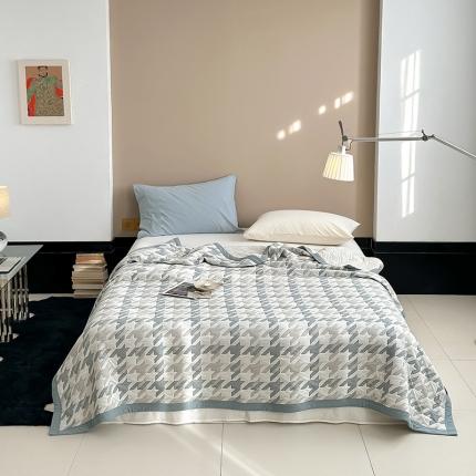 吾秀  2023 A类色织全棉针织提花盖毯 洛克-蓝