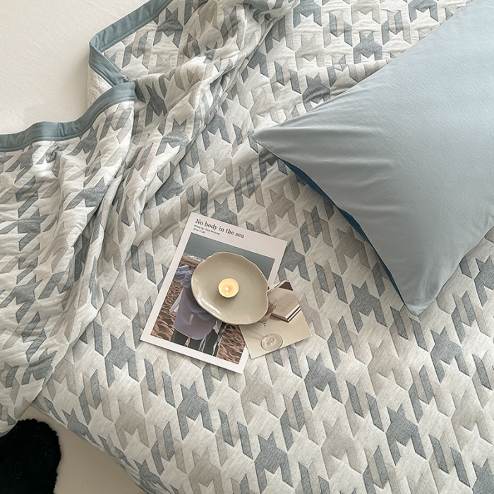 91家纺网 家纺一手货源 找家纺 吾秀  2023 A类色织全棉针织提花盖毯 洛克-蓝