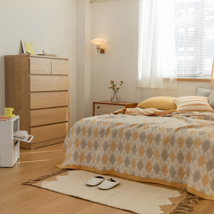 91家纺网 家纺一手货源 找家纺 吾秀  2023 A类色织全棉针织提花盖毯 棋盘格-黄