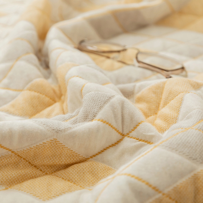 91家纺网 家纺一手货源 找家纺 吾秀  2023 A类色织全棉针织提花盖毯 棋盘格-黄