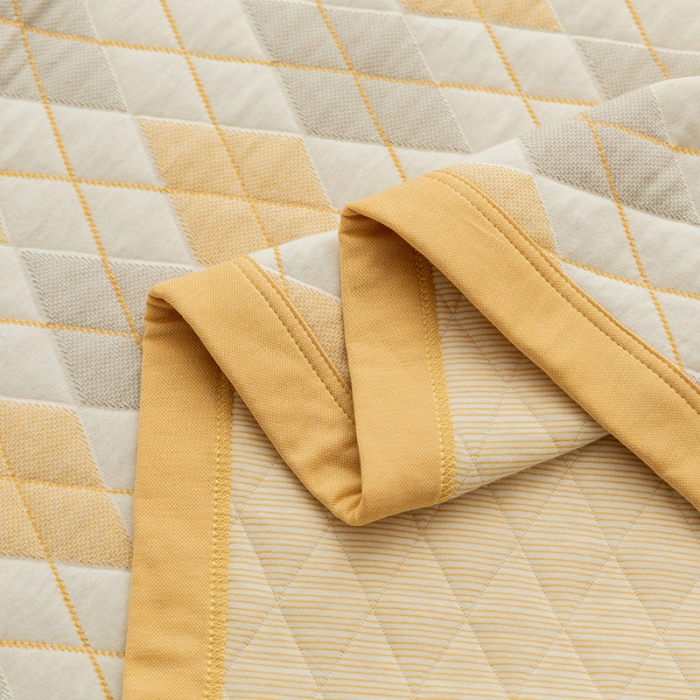 91家纺网 家纺一手货源 找家纺 吾秀  2023 A类色织全棉针织提花盖毯 棋盘格-黄