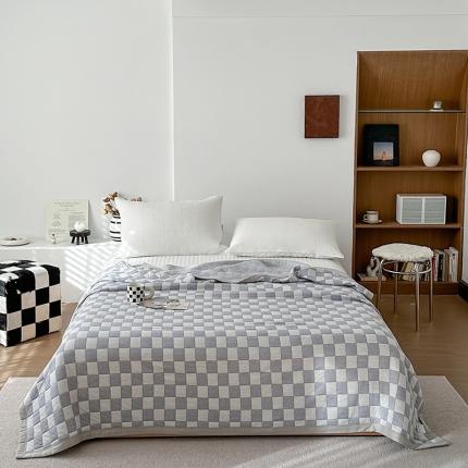 91家纺网 家纺一手货源 找家纺 吾秀  2023 A类色织全棉针织提花盖毯 棋盘格-蓝