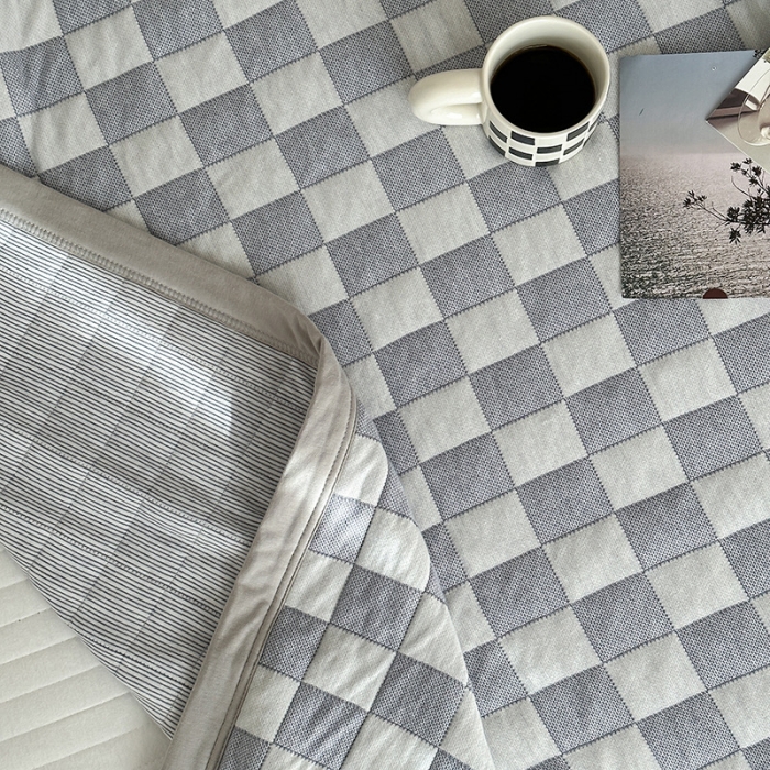 91家纺网 家纺一手货源 找家纺 吾秀  2023 A类色织全棉针织提花盖毯 棋盘格-蓝