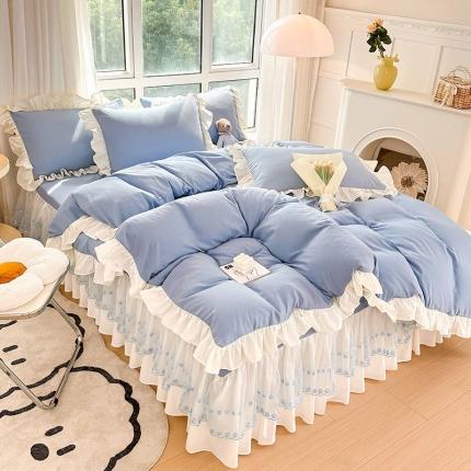 言熙居 2023新款A类清新风床裙四件套 碧柔蓝
