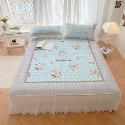 91家纺网 家纺一手货源 找家纺 慕澄 2023新款大版雪纺床裙款乳胶凉席系列 床裙款-粉色心情