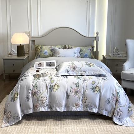 91家纺网 家纺一手货源 找家纺 优悦2023新款印花美式冰丝水洗真丝四件套 静谧-灰