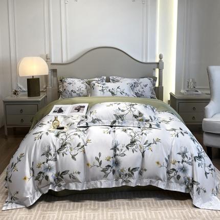 91家纺网 家纺一手货源 找家纺 优悦2023新款印花美式冰丝水洗真丝四件套 曼姿花香