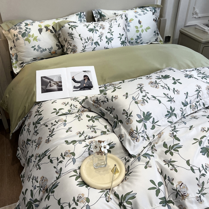 91家纺网 家纺一手货源 找家纺 优悦2023新款印花美式冰丝水洗真丝四件套 花枝