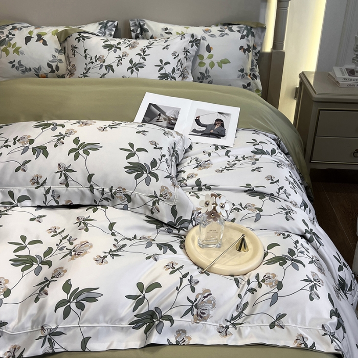 91家纺网 家纺一手货源 找家纺 优悦2023新款印花美式冰丝水洗真丝四件套 花枝