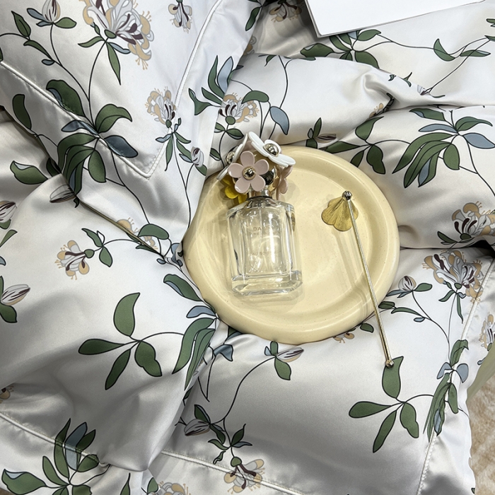 91家纺网 家纺一手货源 找家纺 优悦2023新款印花美式冰丝水洗真丝四件套 花枝