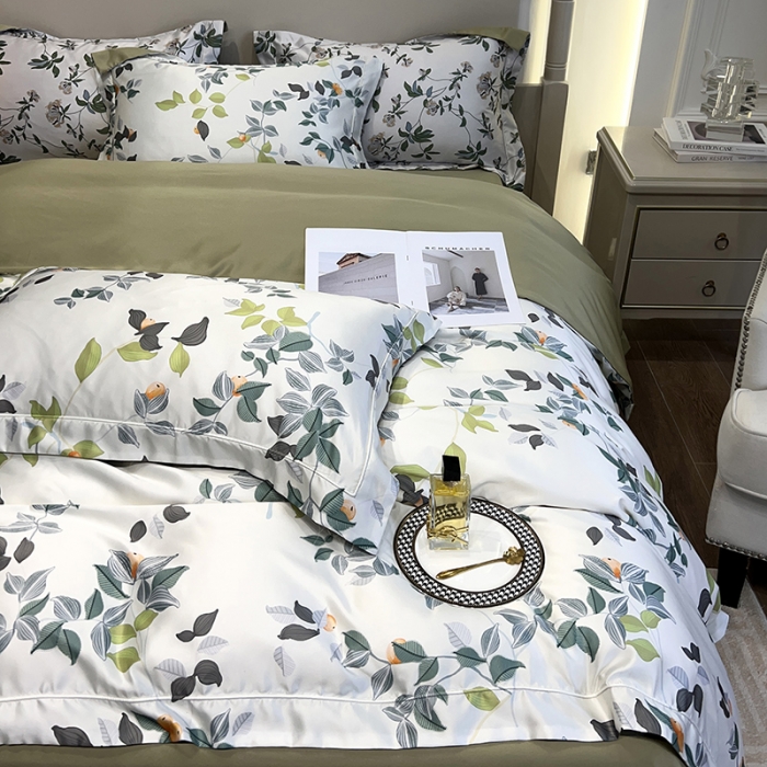 91家纺网 家纺一手货源 找家纺 优悦2023新款印花美式冰丝水洗真丝四件套 浪漫主义