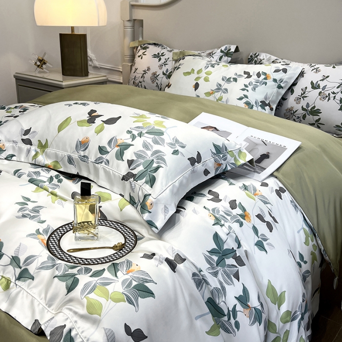 91家纺网 家纺一手货源 找家纺 优悦2023新款印花美式冰丝水洗真丝四件套 浪漫主义