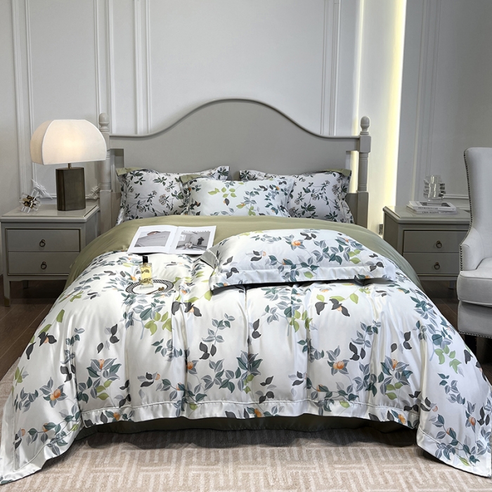 91家纺网 家纺一手货源 找家纺 优悦2023新款印花美式冰丝水洗真丝四件套 浪漫主义