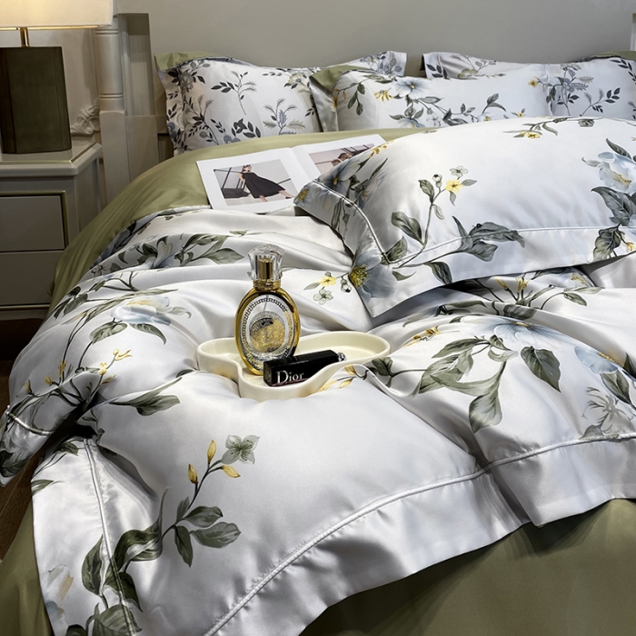 91家纺网 家纺一手货源 找家纺 优悦2023新款印花美式冰丝水洗真丝四件套 曼姿花香