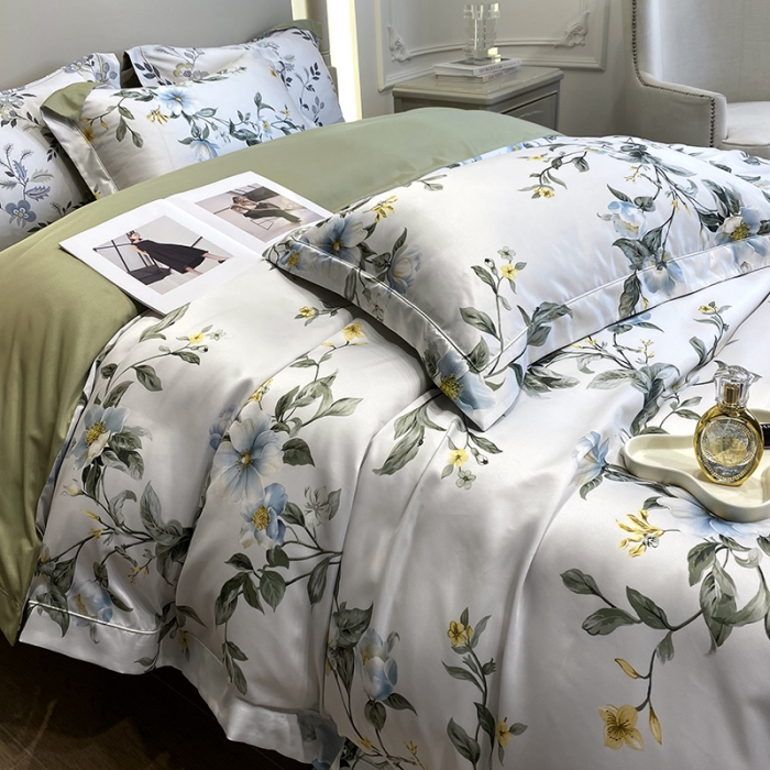 91家纺网 家纺一手货源 找家纺 优悦2023新款印花美式冰丝水洗真丝四件套 曼姿花香