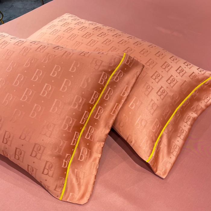 91家纺网 家纺一手货源 找家纺 慕晨 2023新款60S贡缎提花水洗真丝四件套 巴格莉-艾玛橙