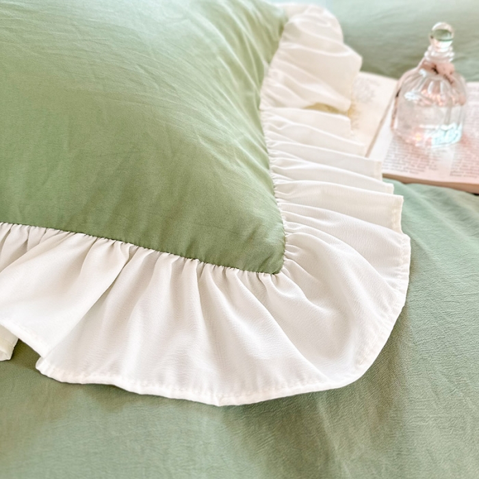 91家纺网 家纺一手货源 找家纺 （总）言熙居 2023新款A类清新风棉麻双层纱直播爆款床裙四件套