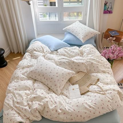 91家纺网 家纺一手货源 找家纺 时年 2023新款全棉母婴级有氧双层纱夏被四件套 花季