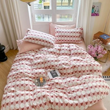 91家纺网 家纺一手货源 找家纺 时年 2023新款全棉母婴级有氧双层纱夏被四件套 菱心格