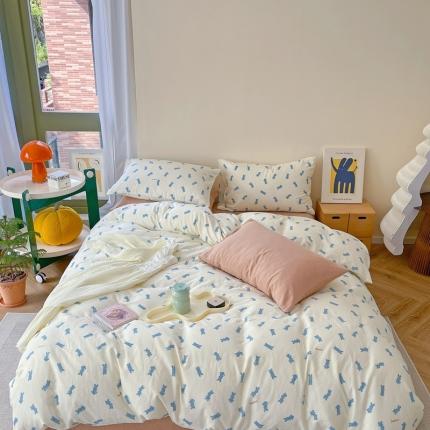 91家纺网 家纺一手货源 找家纺 时年 2023新款全棉母婴级有氧双层纱夏被四件套 卢比