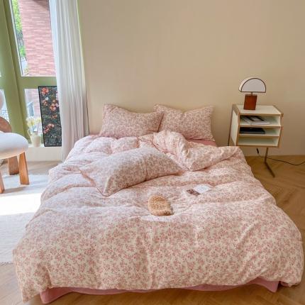 91家纺网 家纺一手货源 找家纺 时年 2023新款全棉母婴级有氧双层纱夏被四件套 拈花-粉