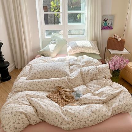 91家纺网 家纺一手货源 找家纺 时年 2023新款全棉母婴级有氧双层纱夏被四件套 浅夕