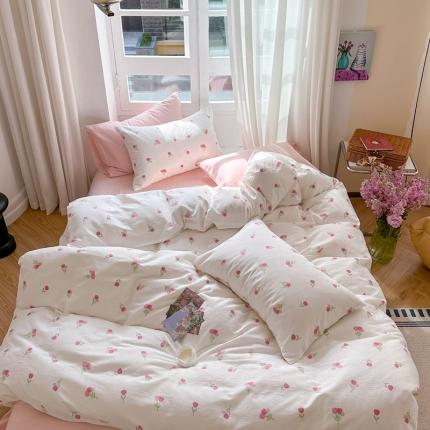 91家纺网 家纺一手货源 找家纺 时年 2023新款全棉母婴级有氧双层纱夏被四件套 仙子