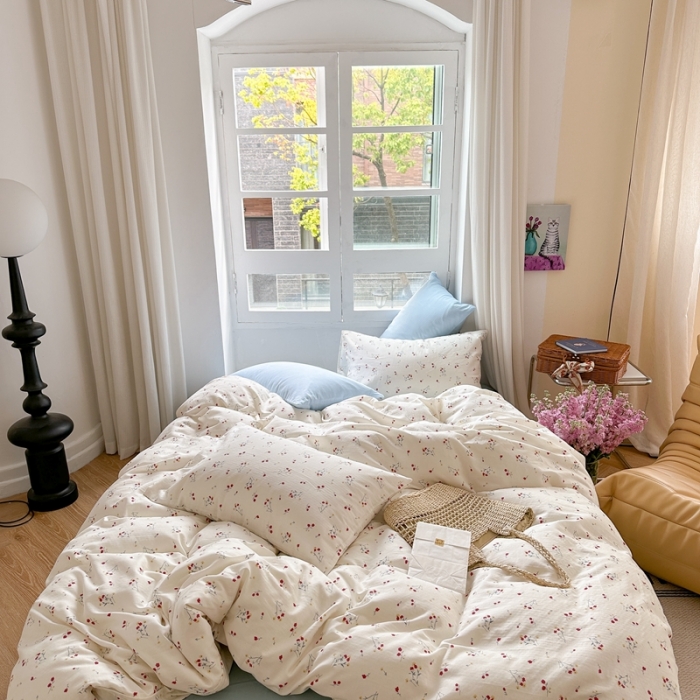 91家纺网 家纺一手货源 找家纺 （总）时年 2023新款全棉母婴级有氧双层纱夏被四件套