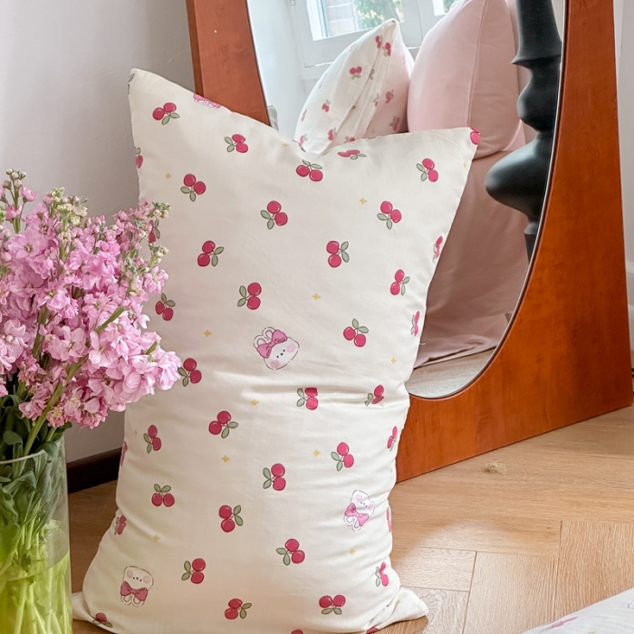 91家纺网 家纺一手货源 找家纺 时年 2023新款全棉母婴级有氧双层纱夏被四件套 樱桃小兔