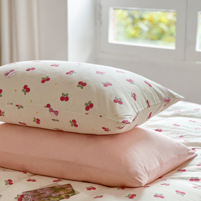 91家纺网 家纺一手货源 找家纺 时年 2023新款全棉母婴级有氧双层纱夏被四件套 樱桃小兔