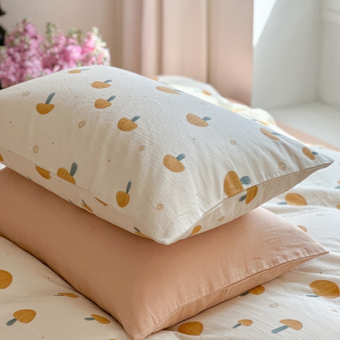 91家纺网 家纺一手货源 找家纺 时年 2023新款全棉母婴级有氧双层纱夏被四件套 小米蘑