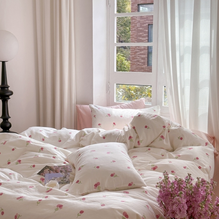 91家纺网 家纺一手货源 找家纺 时年 2023新款全棉母婴级有氧双层纱夏被四件套 仙子