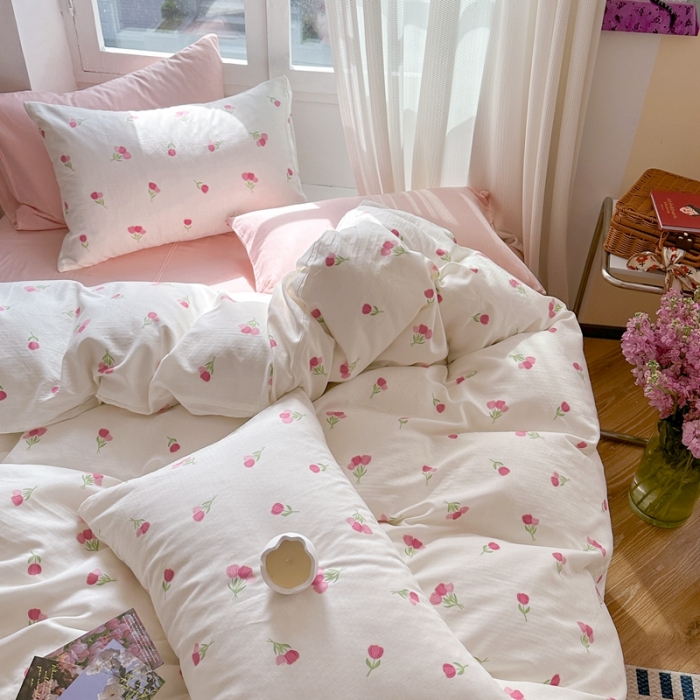 91家纺网 家纺一手货源 找家纺 时年 2023新款全棉母婴级有氧双层纱夏被四件套 仙子