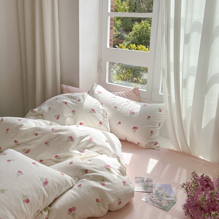 91家纺网 家纺一手货源 找家纺 时年 2023新款全棉母婴级有氧双层纱夏被四件套 仙子