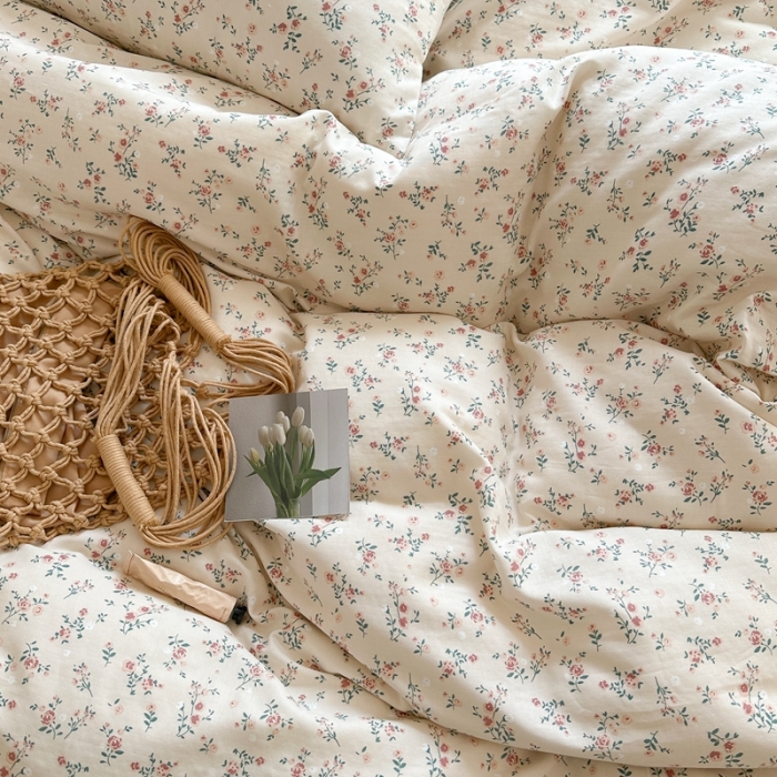 91家纺网 家纺一手货源 找家纺 时年 2023新款全棉母婴级有氧双层纱夏被四件套 浅夕