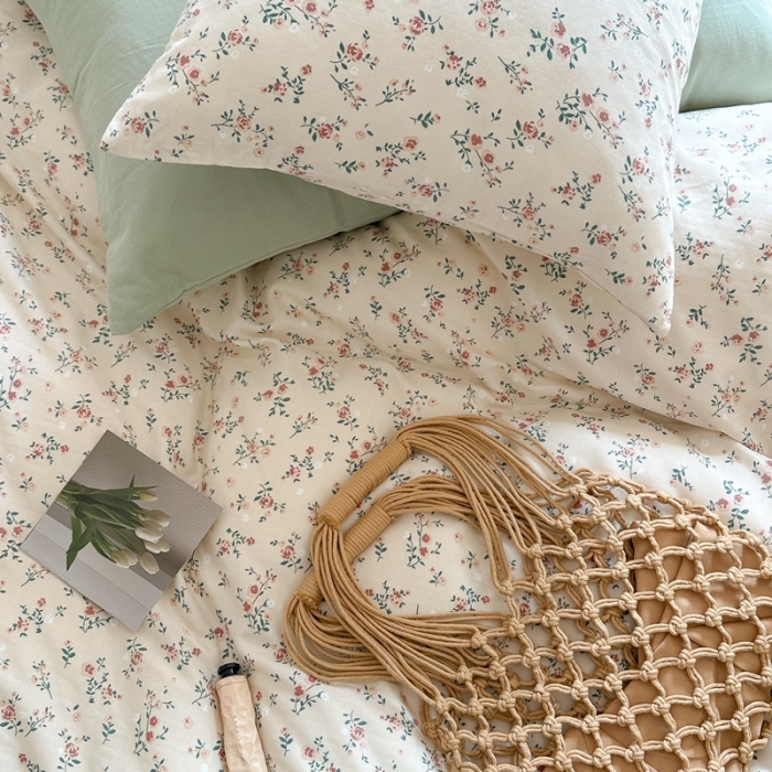 91家纺网 家纺一手货源 找家纺 时年 2023新款全棉母婴级有氧双层纱夏被四件套 浅夕