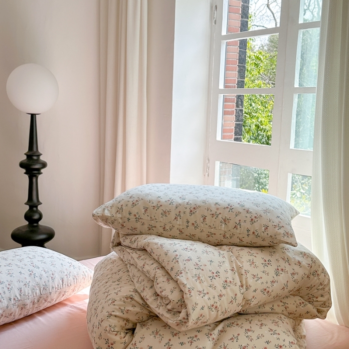 91家纺网 家纺一手货源 找家纺 时年 2023新款全棉母婴级有氧双层纱夏被四件套 浅夕