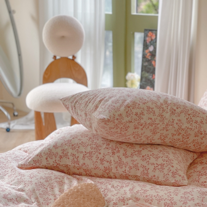 91家纺网 家纺一手货源 找家纺 时年 2023新款全棉母婴级有氧双层纱夏被四件套 拈花-粉